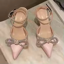 Diamond Bowknot Women High Heel Sandals – Crystal Buckle Wedding Party Shoes