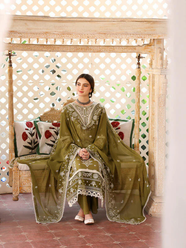 Lawn 3-Piece Embroidered Shirt with Organza Embroidered Dupatta – 5211