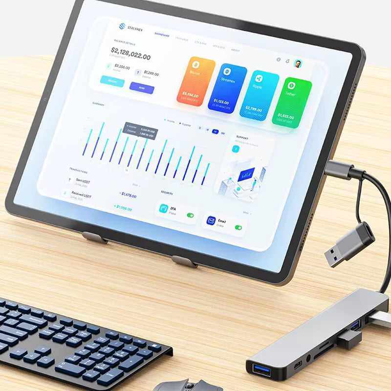 8-in-2 USB + Type-C HUB Docking Station with Audio Jack, SD Card Reader & Multi-Port Adapter