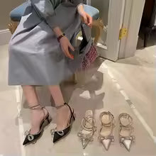 Diamond Bowknot Women High Heel Sandals – Crystal Buckle Wedding Party Shoes