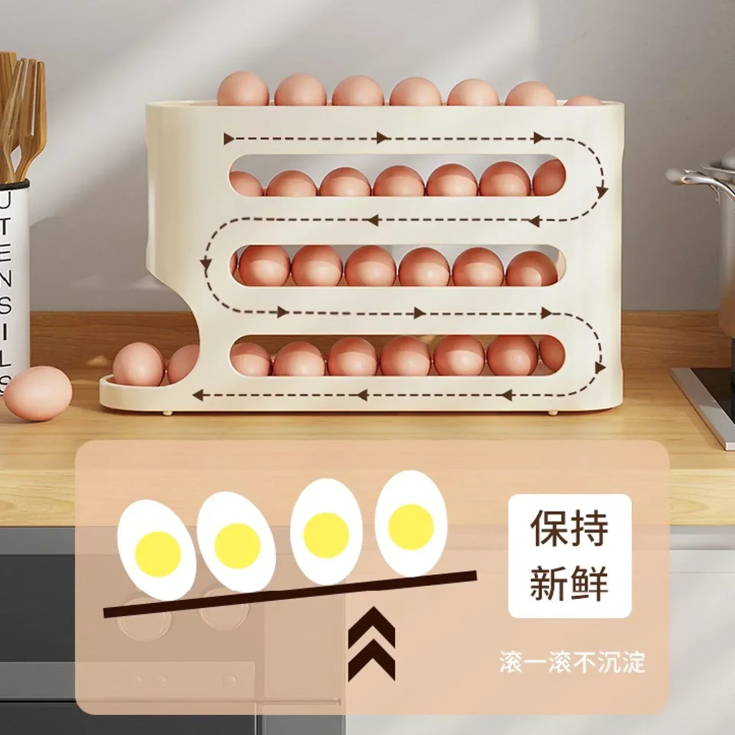 Slide Egg Storage Box – Ladder Style Automatic Rolling Egg Organizer for Refrigerator