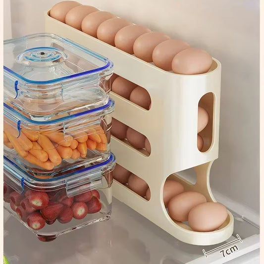 Slide Egg Storage Box – Ladder Style Automatic Rolling Egg Organizer for Refrigerator