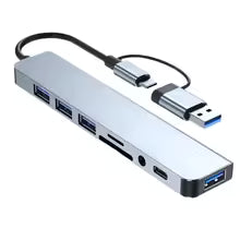 8-in-2 USB + Type-C HUB Docking Station with Audio Jack, SD Card Reader & Multi-Port Adapter